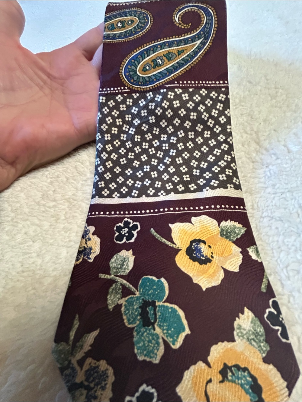 🎁3 for $30 - Black & Burgundy Floral Paisley Silk Necktie